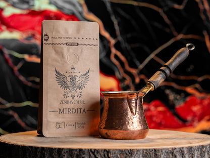 Full Coffee Kit with ~ 6 oz Xhezve (Turkish coffee pot), jar, coffee and spoon.