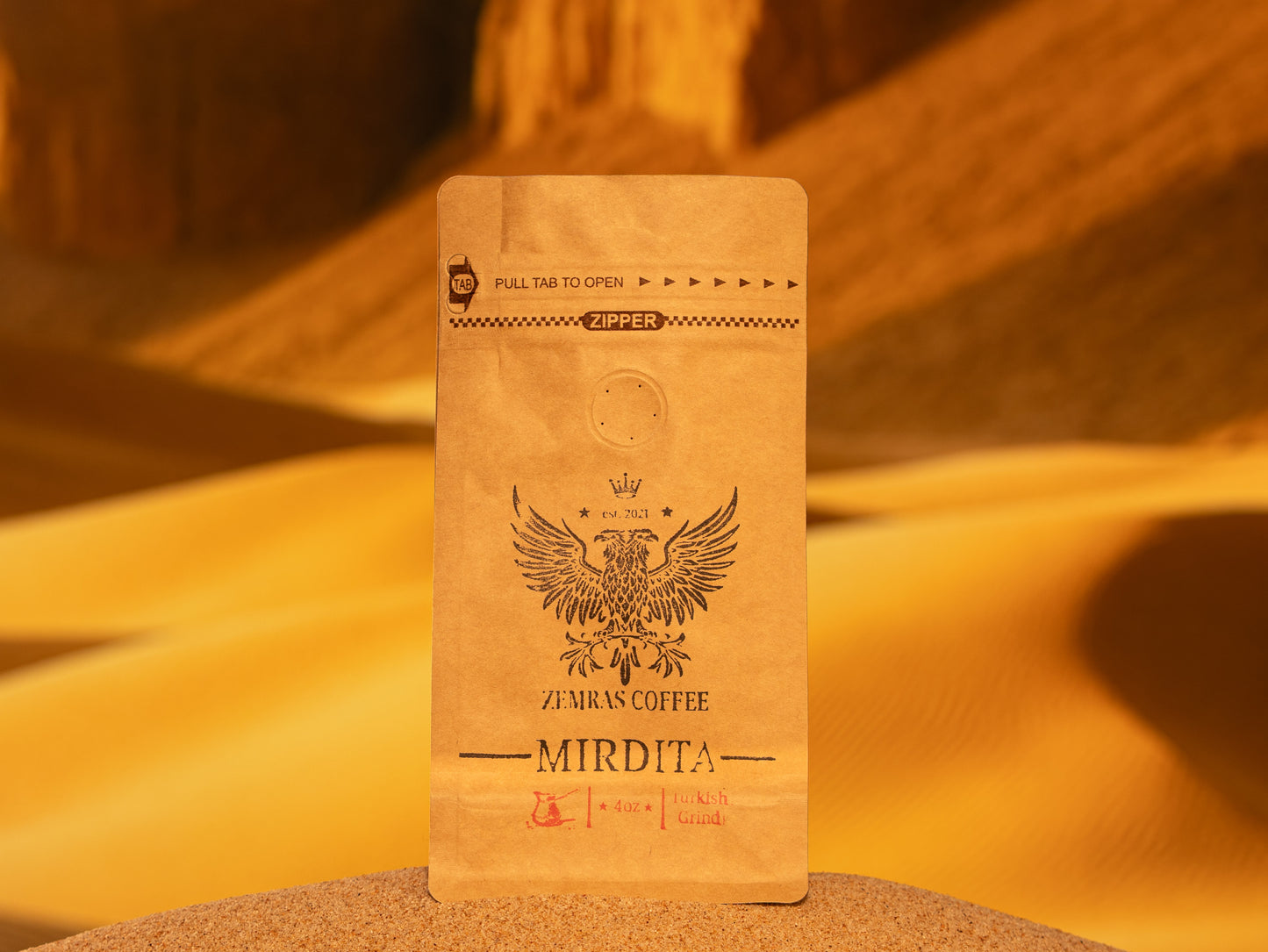 Close-up of Mirdita whole bean coffee from Zemras Coffee, a chocolaty Colombian dark roast for focus and clarity.