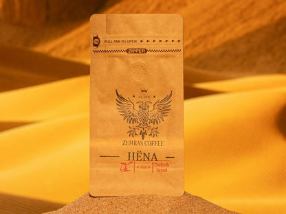 Solo front view of the Hëna decaf coffee bag, featuring chemical-free Mountain Water Process beans for an evening ritual.